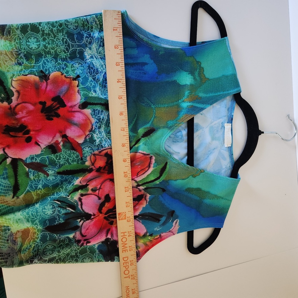 "Colorful Floral Sleeveless Bodycon Dress Abstract Print M Approx 17"" Pit to Pi - Picture 2 of 4